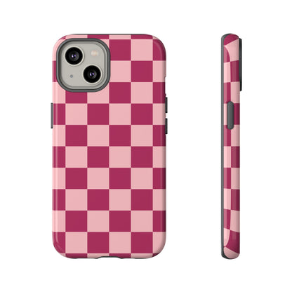 Pink Checked Pattern Phone Case - Pink Phone Case - iPhone 14 / Glossy