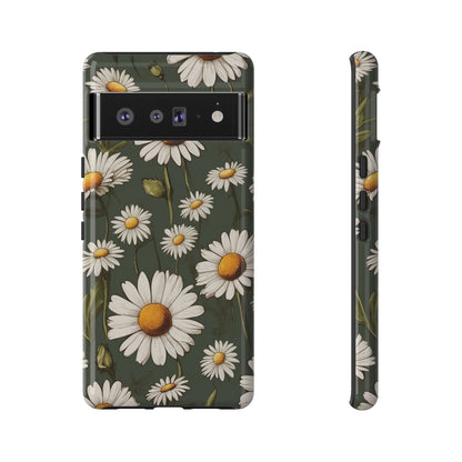 Google Pixel 6 Pro / Glossy Phone Case - Boho Chic Daisies Floral Pattern ’White & Green’ Phone Case