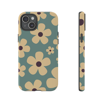 Cute Blue & Cream Daisy Pattern Phone Case - Blue Phone Case - iPhone 15 Plus / Glossy