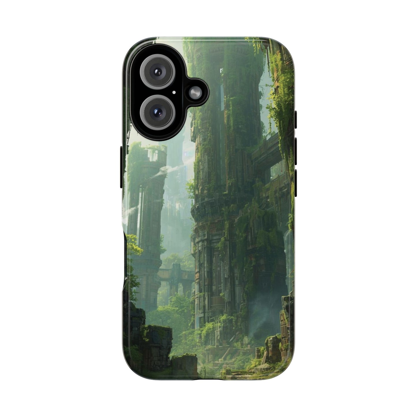 iPhone 16 / Glossy Phone Case - Overgrown Future Ruins Sci-fi Phone Case