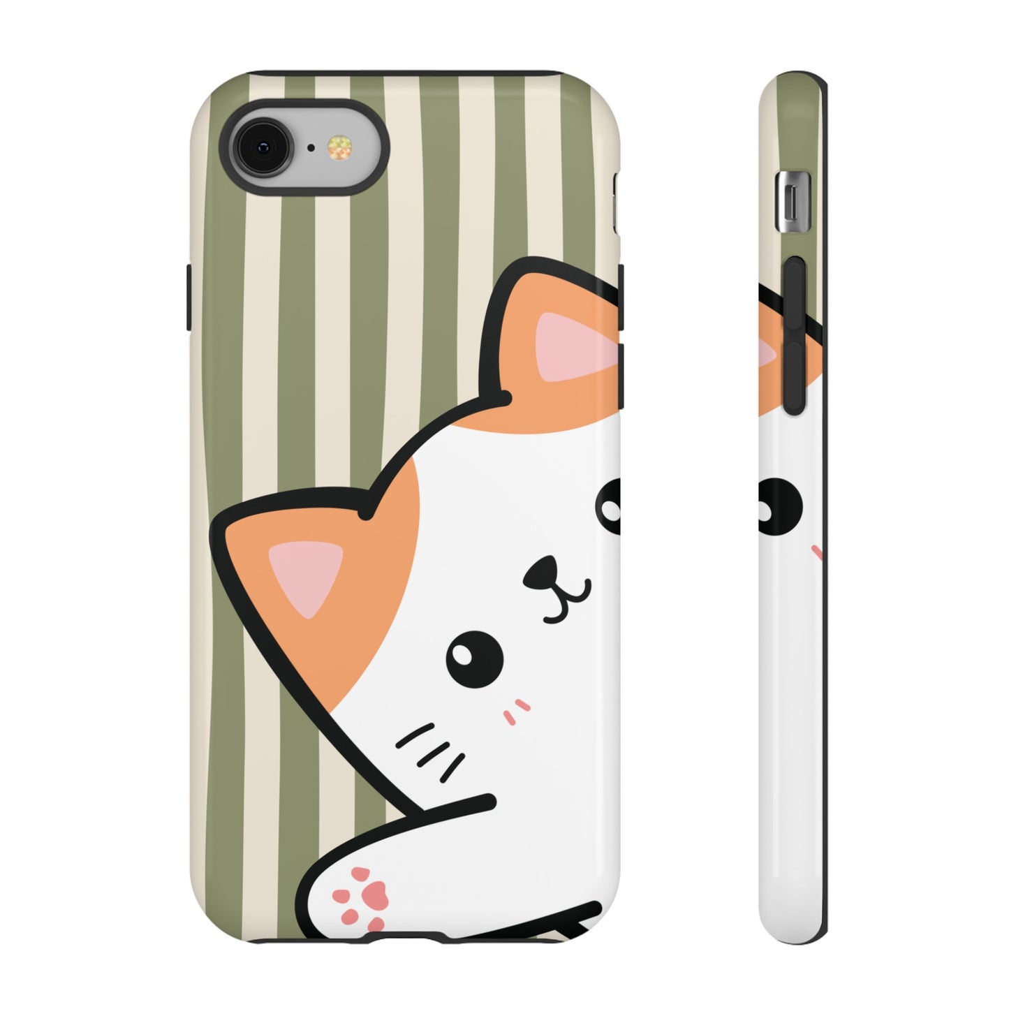 iPhone 8 / Glossy Phone Case - Peakaboo Cat with Green Stripe Pattern Phone Case