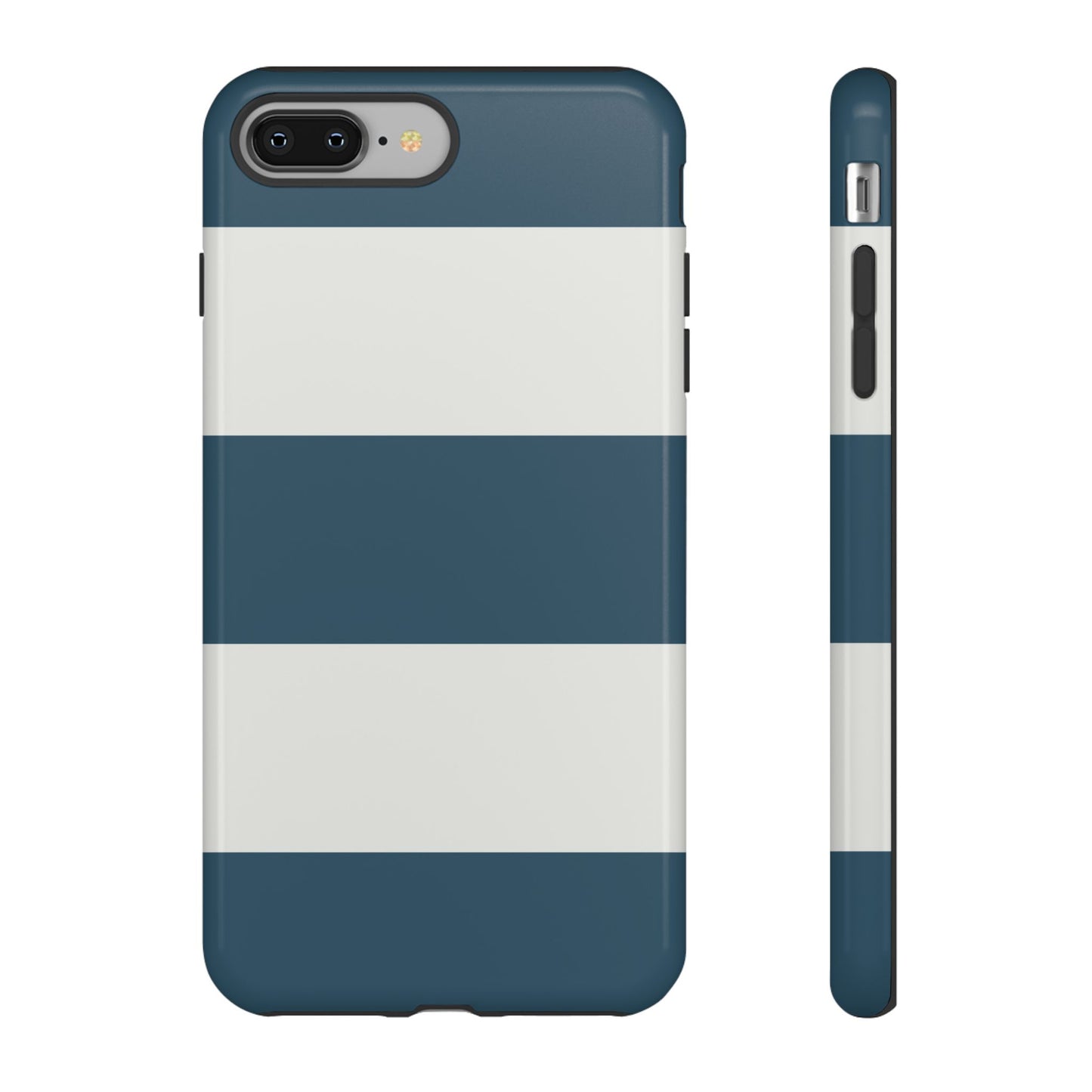 iPhone 8 Plus / Glossy Phone Case - Blue & White Horizontal Stripe Pattern Phone Case