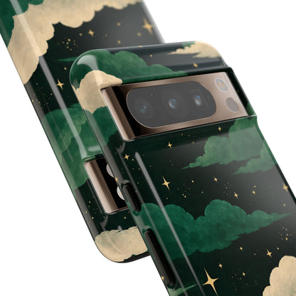 Illustrated Emerald Green Clouds & Stars Phone Case