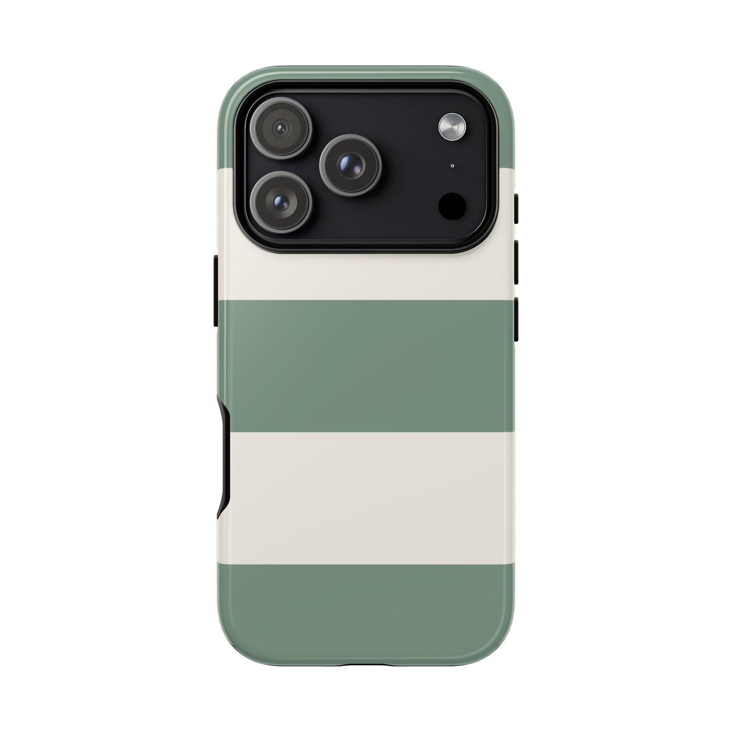 iPhone 17 Pro / Glossy Phone Case - Green & White Horizontal Stripe Pattern Phone Case