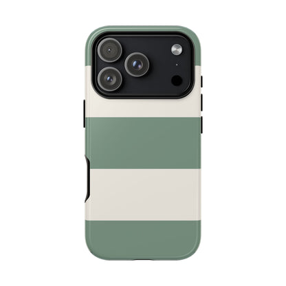 iPhone 17 Pro / Glossy Phone Case - Green & White Horizontal Stripe Pattern Phone Case