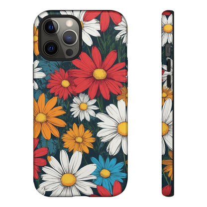 iPhone 12 Pro Max / Glossy Phone Case - Pop Art Daisies Illustration ’Red & Orange’ Phone Case