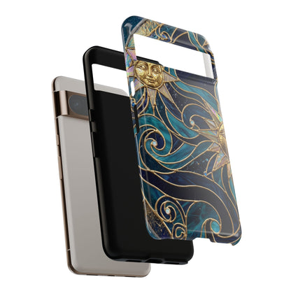 Elegant Teal & Gold Celestial Suns Phone Case