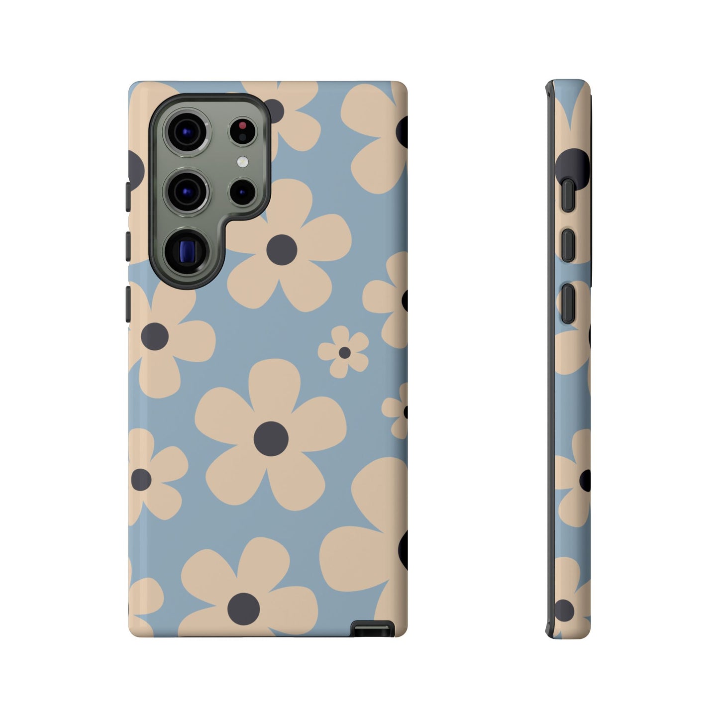 Samsung Galaxy S23 Ultra / Glossy Phone Case - Cute Light Blue & Cream Daisy Pattern Phone Case