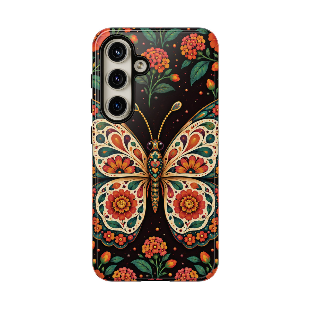 Vibrant Terracotta and Teal Calavera Butterfly Phone Case - Multicolor Phone Case - Samsung Galaxy S24 / Glossy