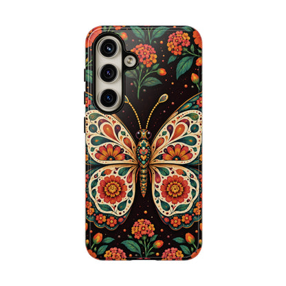 Vibrant Terracotta and Teal Calavera Butterfly Phone Case - Multicolor Phone Case - Samsung Galaxy S24 / Glossy