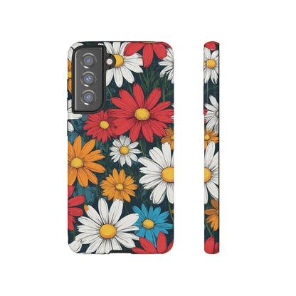Samsung Galaxy S21 FE / Glossy Phone Case - Pop Art Daisies Illustration ’Red & Orange’ Phone Case