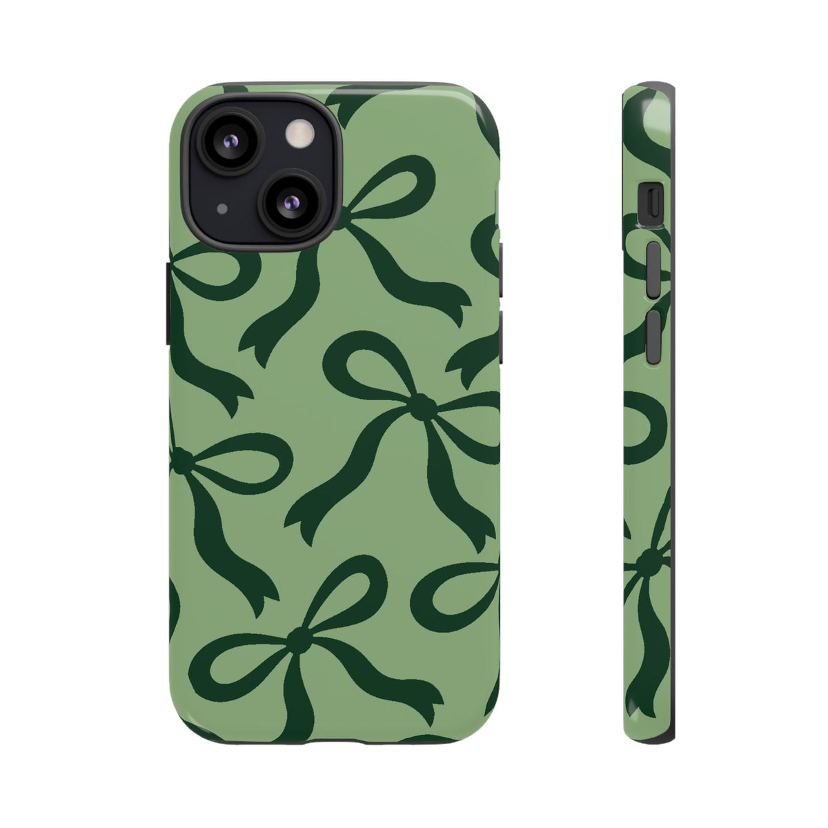 Bold Sage Green and Forest Green Bow Pattern Phone Case - Green Phone Case - iPhone 13 Mini / Glossy