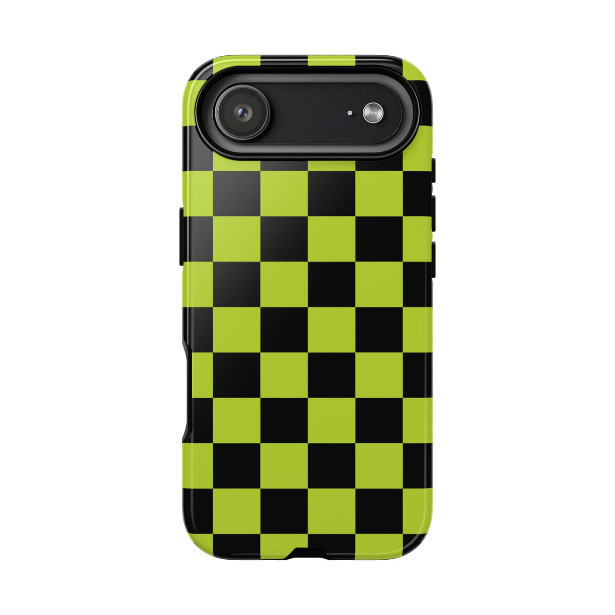 Trendy Neon Lime Green & Black Checked Pattern Phone Case - Green Phone Case - iPhone 17 Air / Glossy