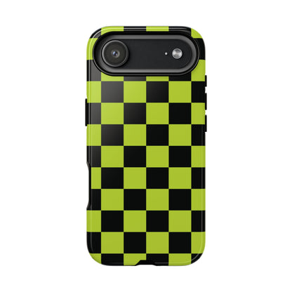Trendy Neon Lime Green & Black Checked Pattern Phone Case - Green Phone Case - iPhone 17 Air / Glossy