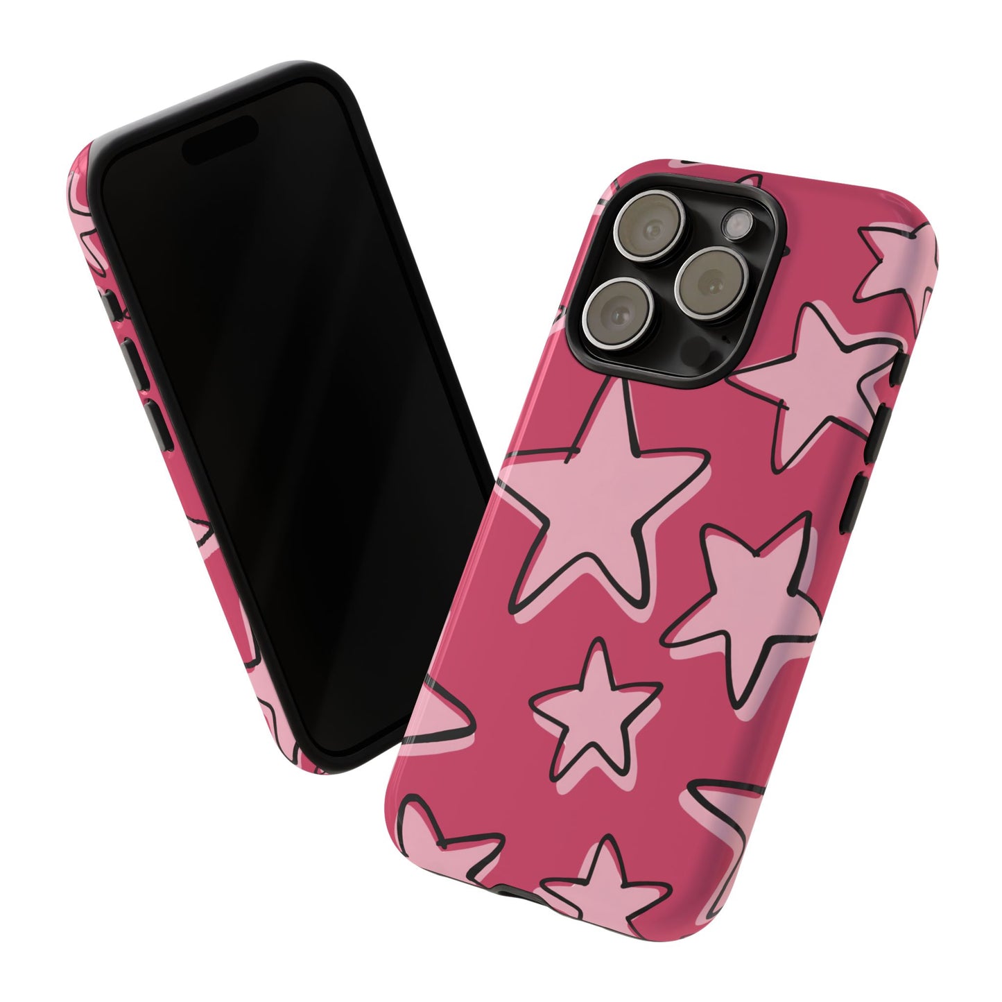 Raspberry Pink Doodle Star Phone Case