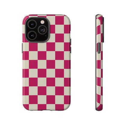 Pink & White Checked Pattern Phone Case - Pink Phone Case - iPhone 14 Pro Max / Glossy