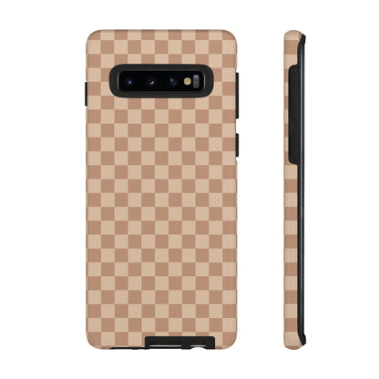 Samsung Galaxy S10 / Glossy Phone Case - ’Bold Tan Checkered Pattern’ Phone Case