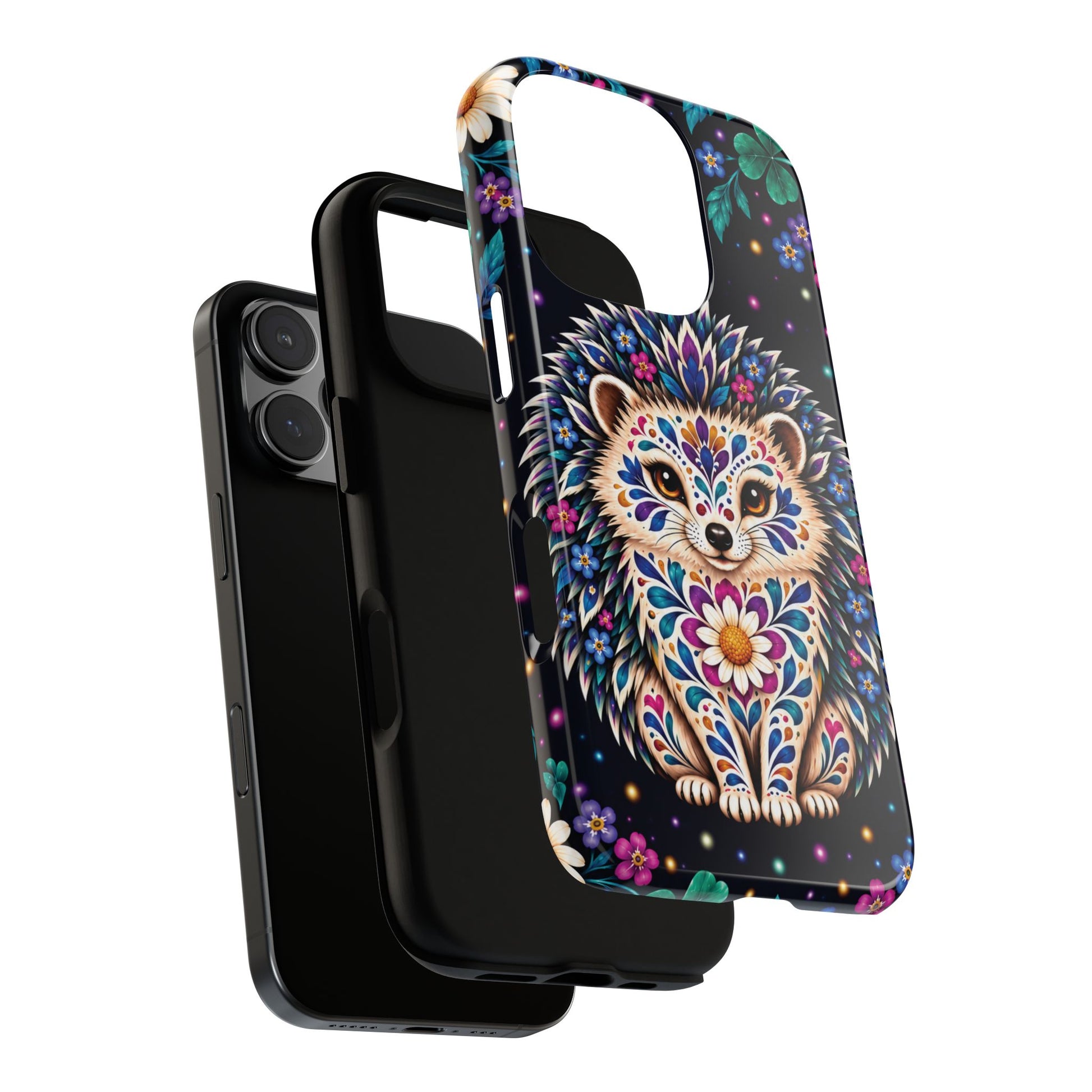 Vibrant Purple and Teal Calavera Hedgehog Phone Case - Multicolor Phone Case