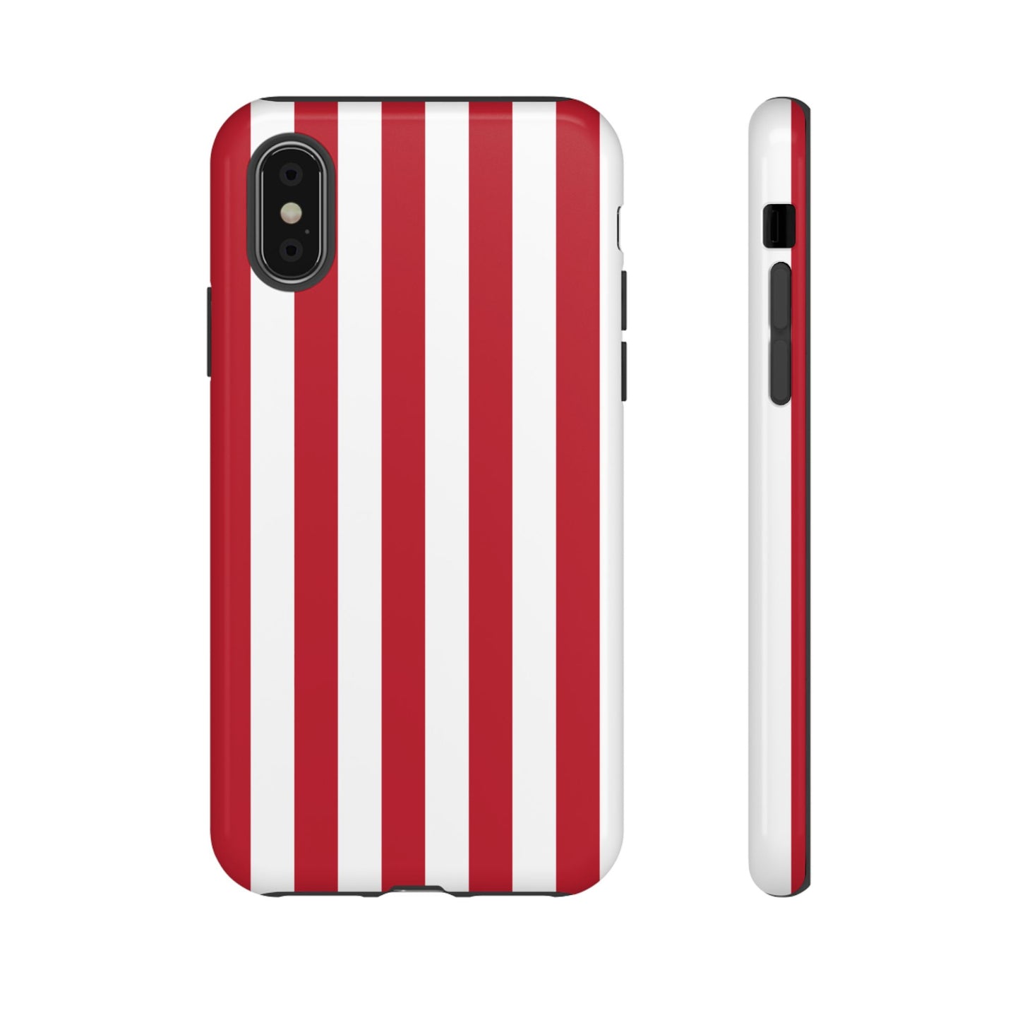 iPhone XS / Glossy Phone Case - Simple Dark Pink & White Stripe Pattern Phone Case
