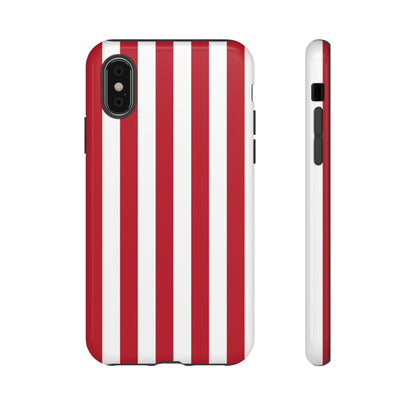 iPhone XS / Glossy Phone Case - Simple Dark Pink & White Stripe Pattern Phone Case