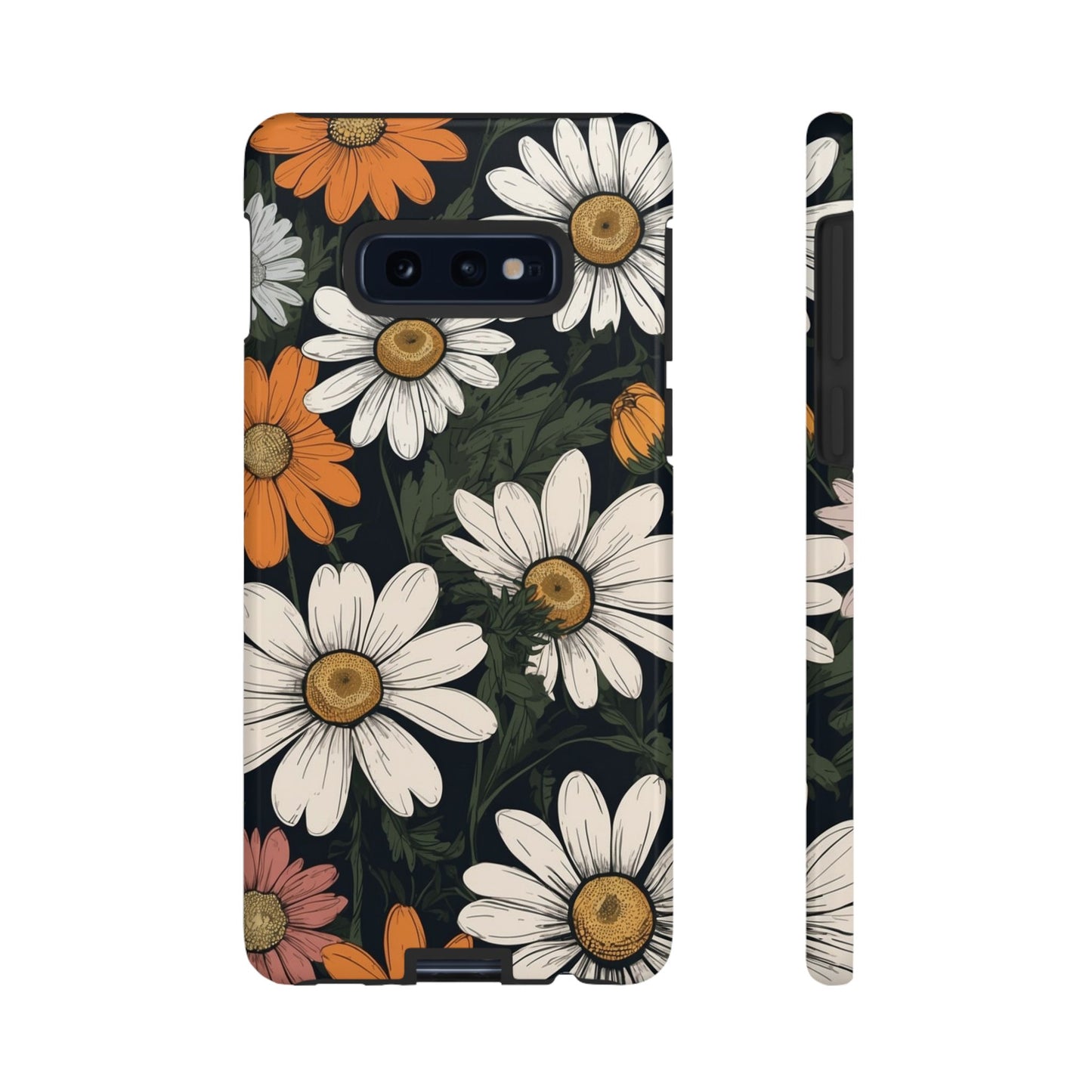Samsung Galaxy S10E / Glossy Phone Case - Boho Chic Daisies Floral Pattern ’White Orange & Pink’ Phone Case