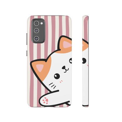 Playful Peakaboo Cat with Pink Stripe Pattern Phone Case - Pink Phone Case - Samsung Galaxy S20 FE / Glossy