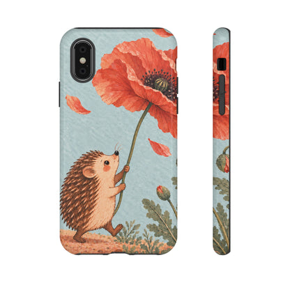 Whimsical Pale Blue Hedgehog and Poppy Phone Case - Blue Phone Case - iPhone XS / Glossy