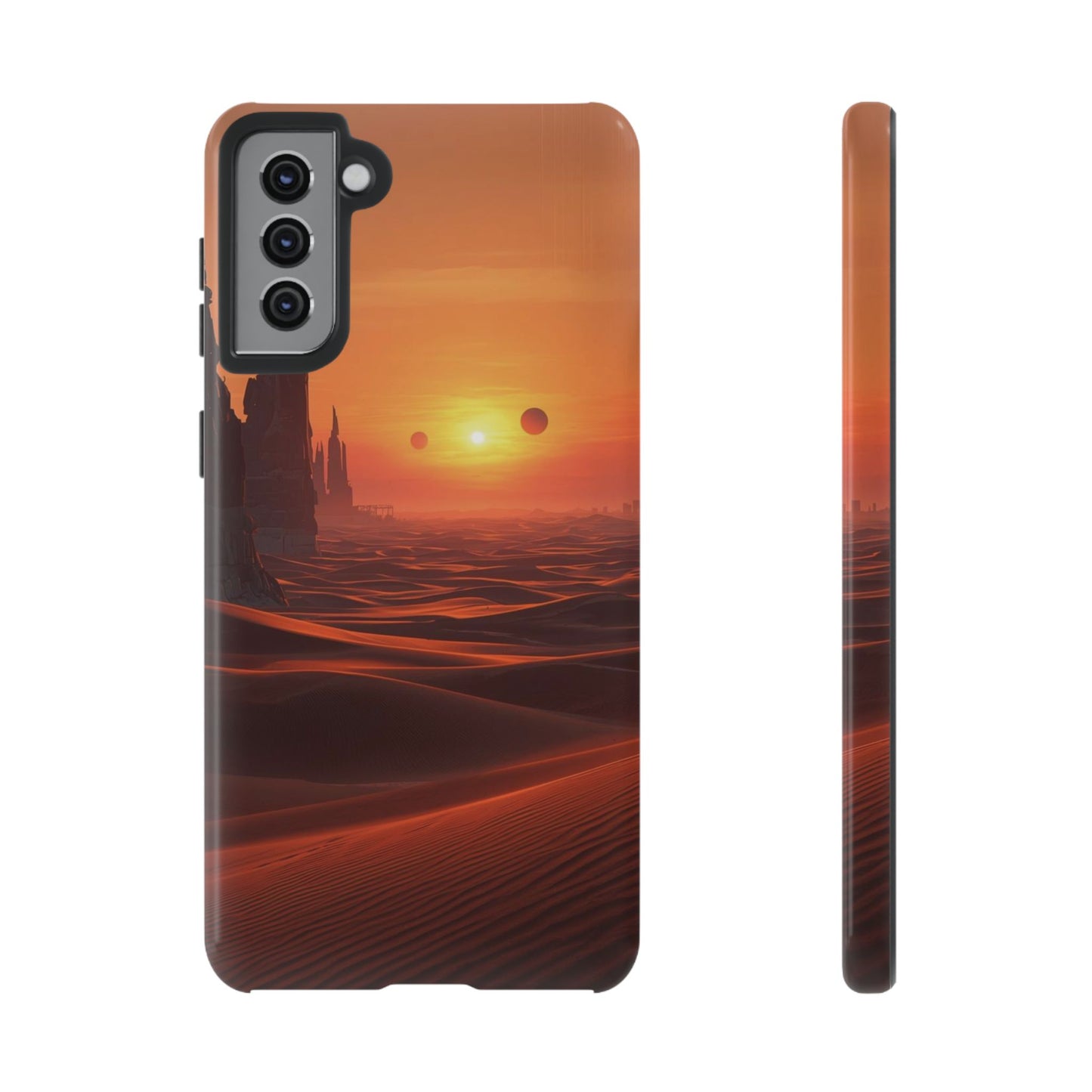 Twin Suns Desert World Sci-fi Phone Case - Orange Phone Case - Samsung Galaxy S21 Plus / Glossy