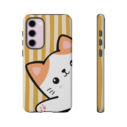 Playful Peakaboo Cat with Yellow Stripe Pattern Phone Case - Yellow Phone Case - Samsung Galaxy S23 Plus / Glossy