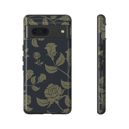 Google Pixel 7 / Glossy Phone Case - ’Blue & Olive Rose Pattern’ Phone Case