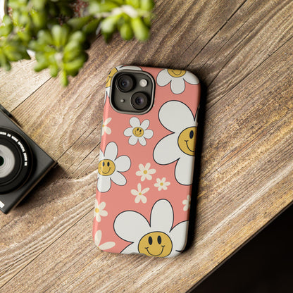 Fun Retro Daisy Pattern with Pink Background Phone Case - Pink Phone Case