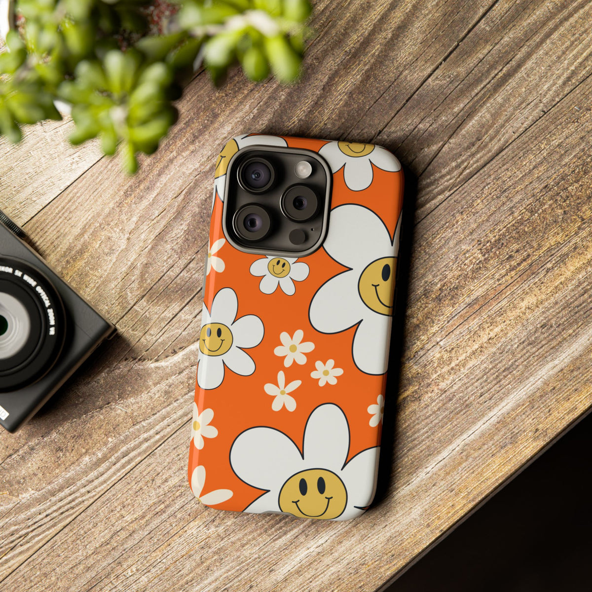 Fun Retro Daisy Pattern with Orange Background Phone Case - Orange Phone Case