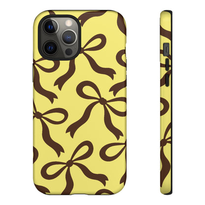 Bold Butter Yellow and Chocolate Brown Bow Pattern Phone Case - Yellow Phone Case - iPhone 12 Pro Max / Glossy