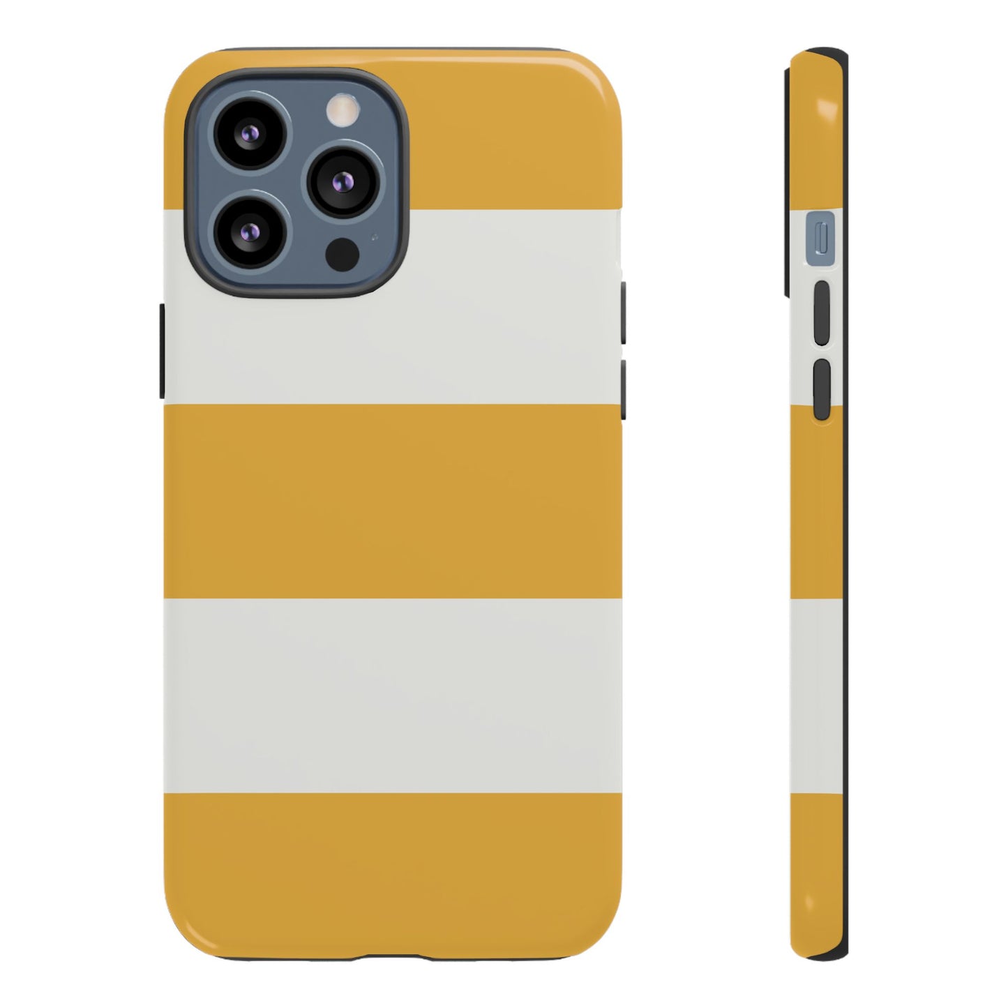 iPhone 13 Pro Max / Glossy Phone Case - Yellow & White Horizontal Stripe Pattern Phone Case