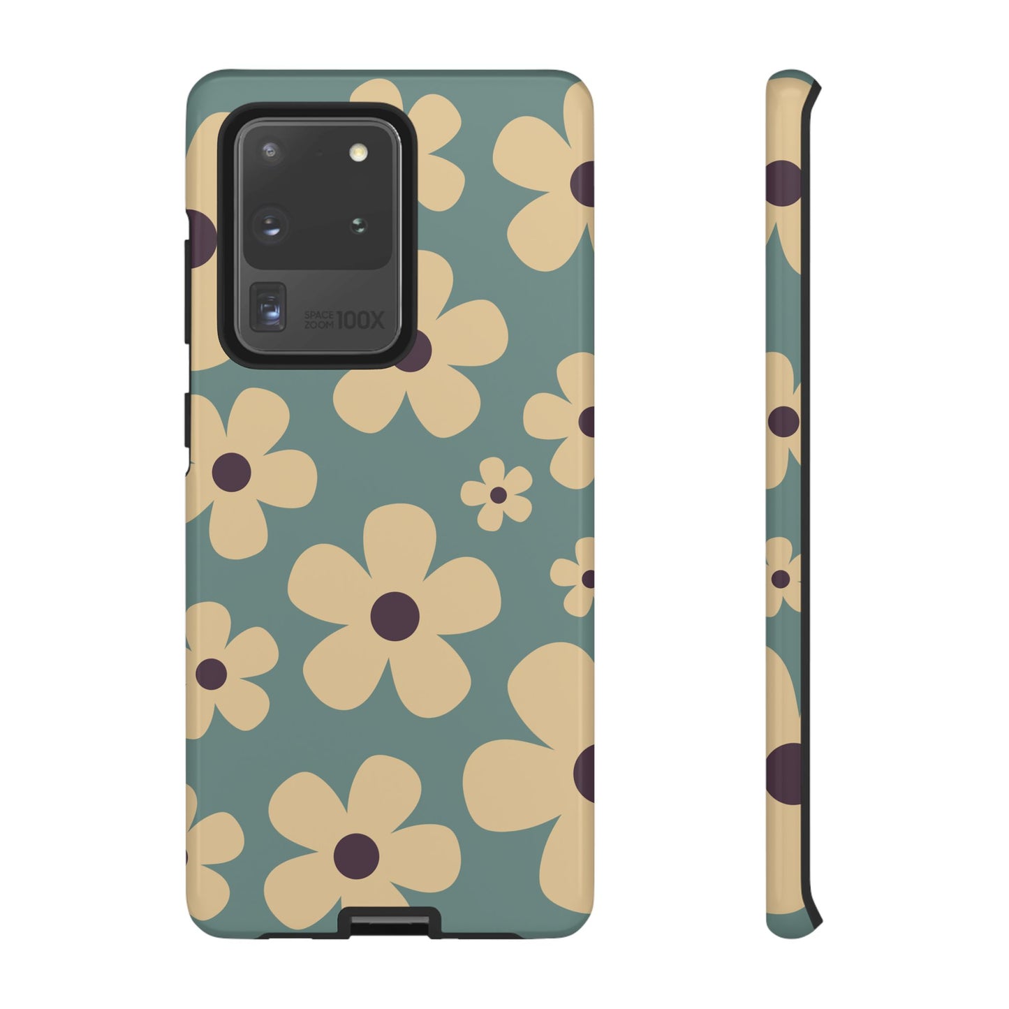 Samsung Galaxy S20 Ultra / Glossy Phone Case - Cute Blue & Cream Daisy Pattern Phone Case