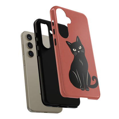 Minimalist Coral Red & Black Cat Phone Case