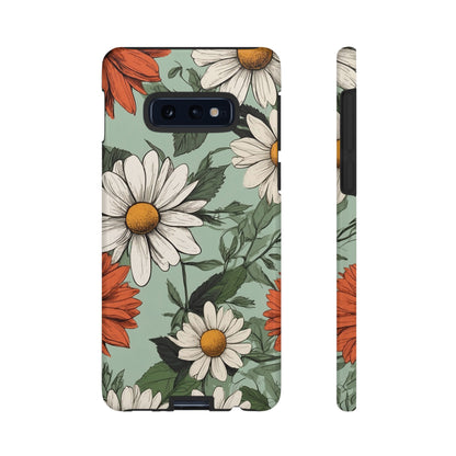 Samsung Galaxy S10E / Glossy Phone Case - Boho Chic Daisies Floral Pattern ’White & Orange’ Phone Case