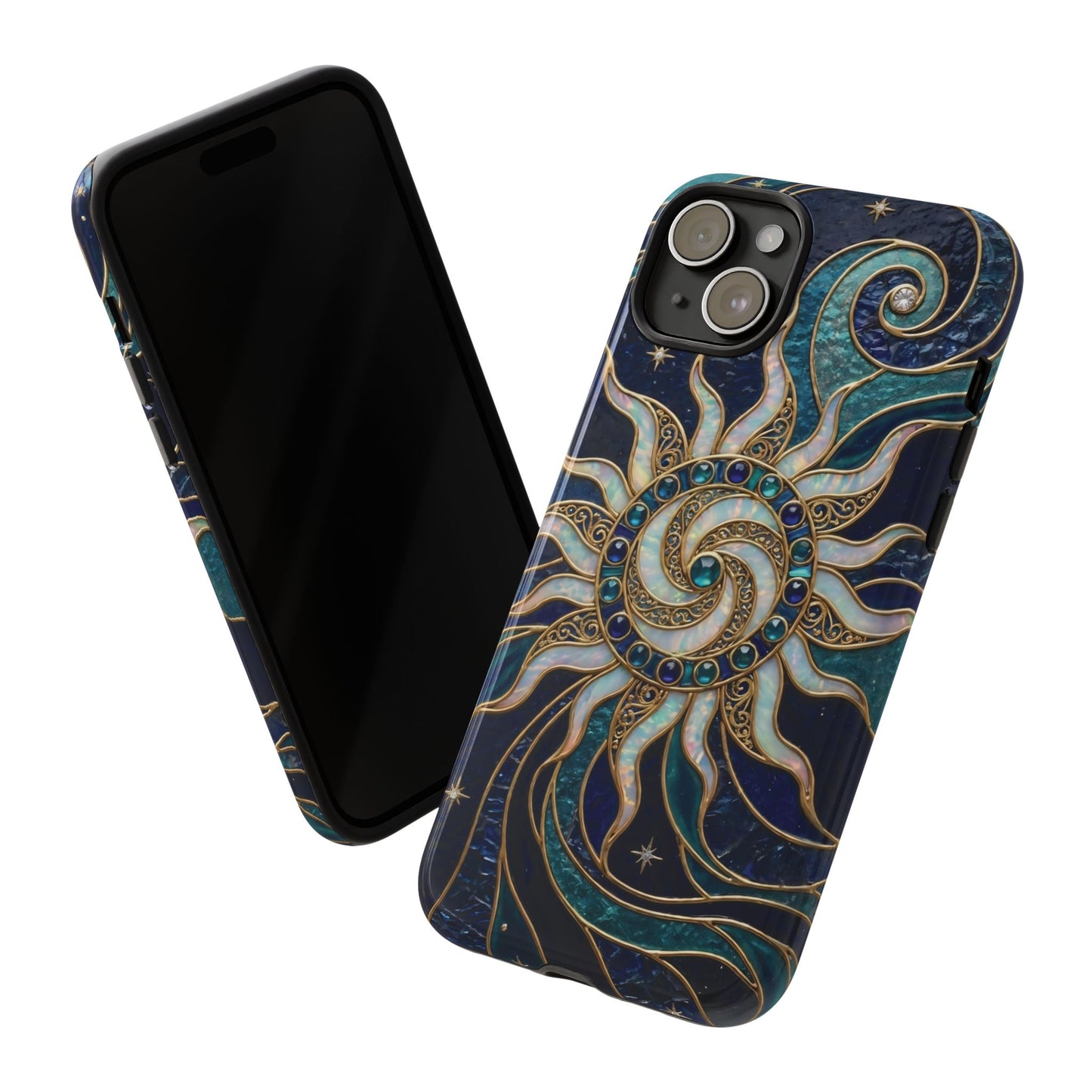 Elegant Teal & Gold Cosmic Sunburst Phone Case