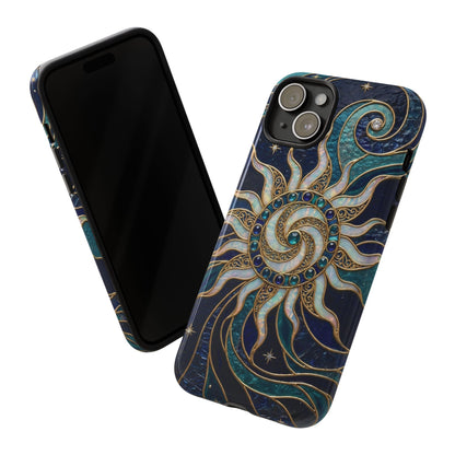 Elegant Teal & Gold Cosmic Sunburst Phone Case