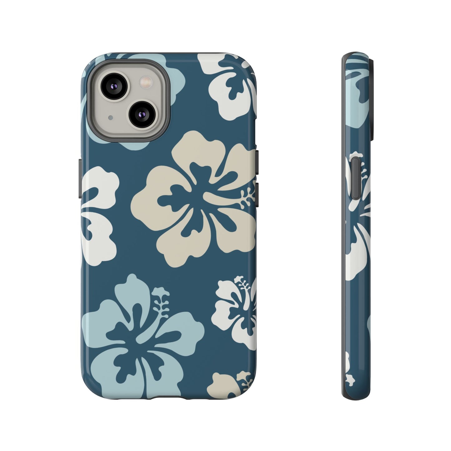 iPhone 14 / Glossy Phone Case - ’Blue Hibiscus Retro Pattern #1’ Phone Case