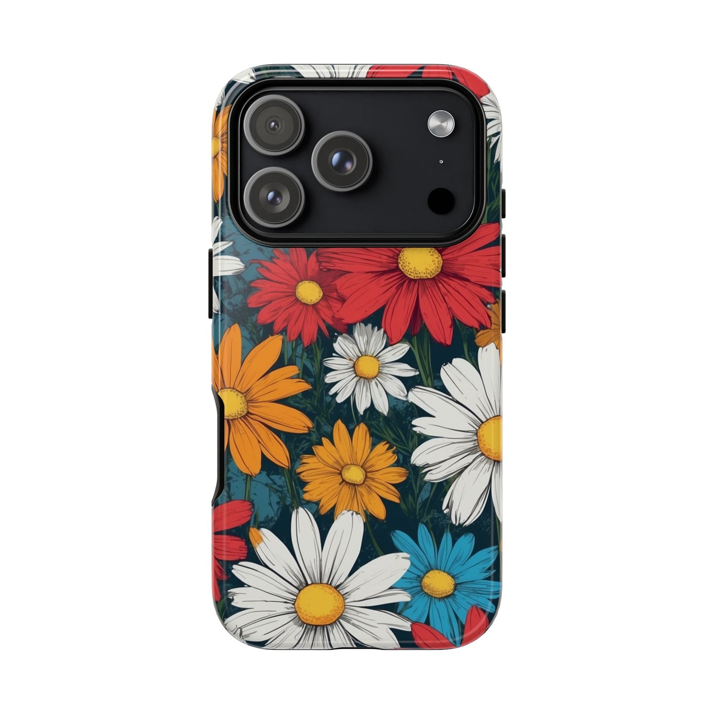 iPhone 17 Pro / Glossy Phone Case - Pop Art Daisies Illustration ’Red & Orange’ Phone Case