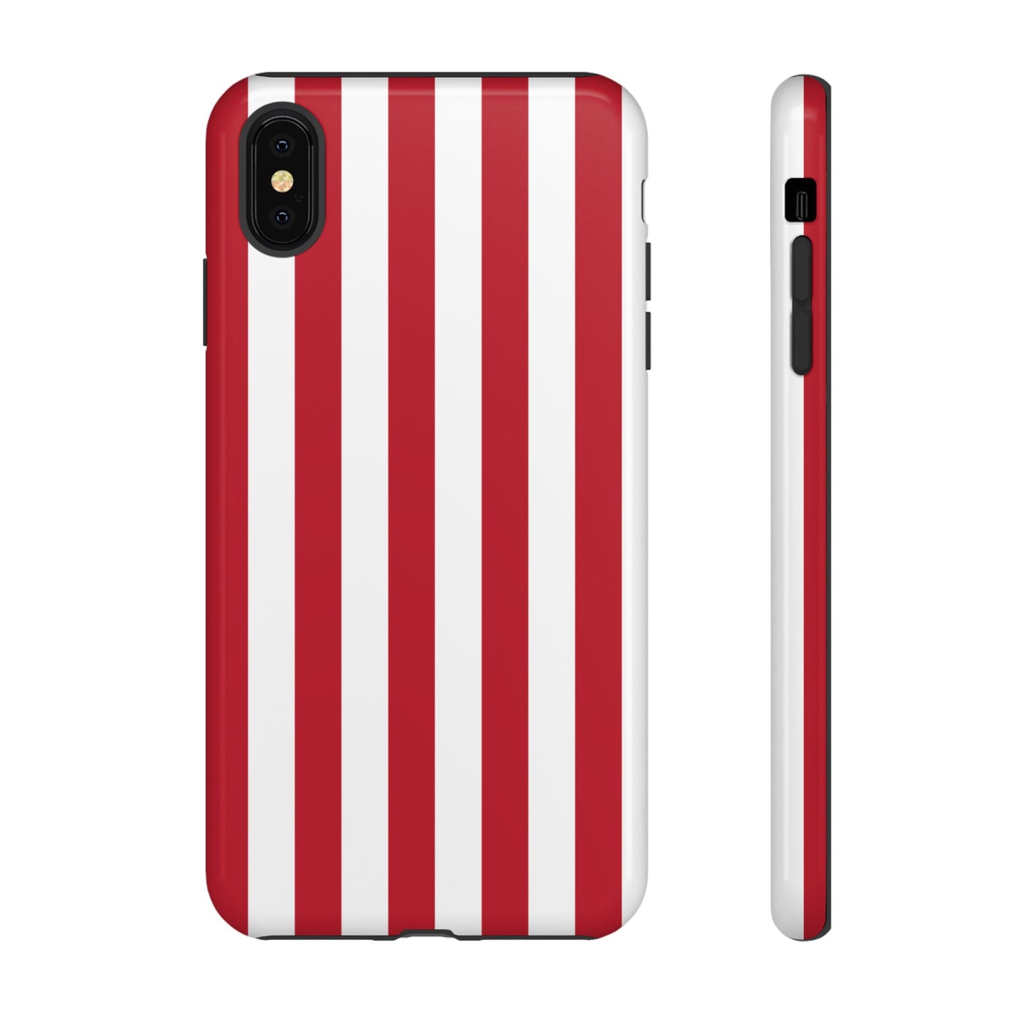 iPhone XS MAX / Glossy Phone Case - Simple Dark Pink & White Stripe Pattern Phone Case