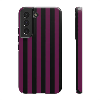 Samsung Galaxy S22 / Glossy Phone Case - Trendy Plum & Black Stripe Pattern Phone Case