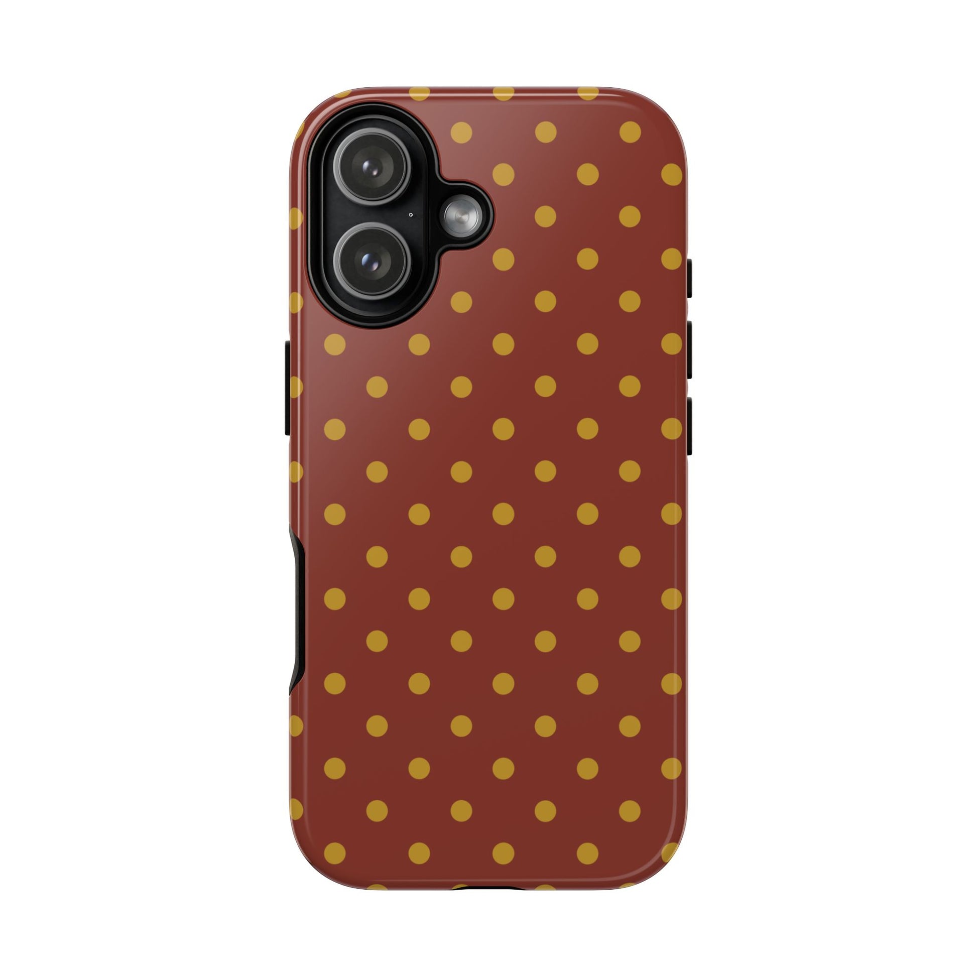 iPhone 17 / Glossy Phone Case - Trendy Brown & Mustard Dot Pattern Phone Case