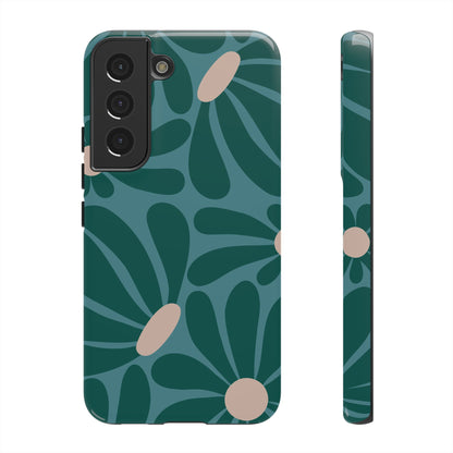 Retro Turquoise Daisy Pattern Phone Case - Green Phone Case - Samsung Galaxy S22 / Glossy