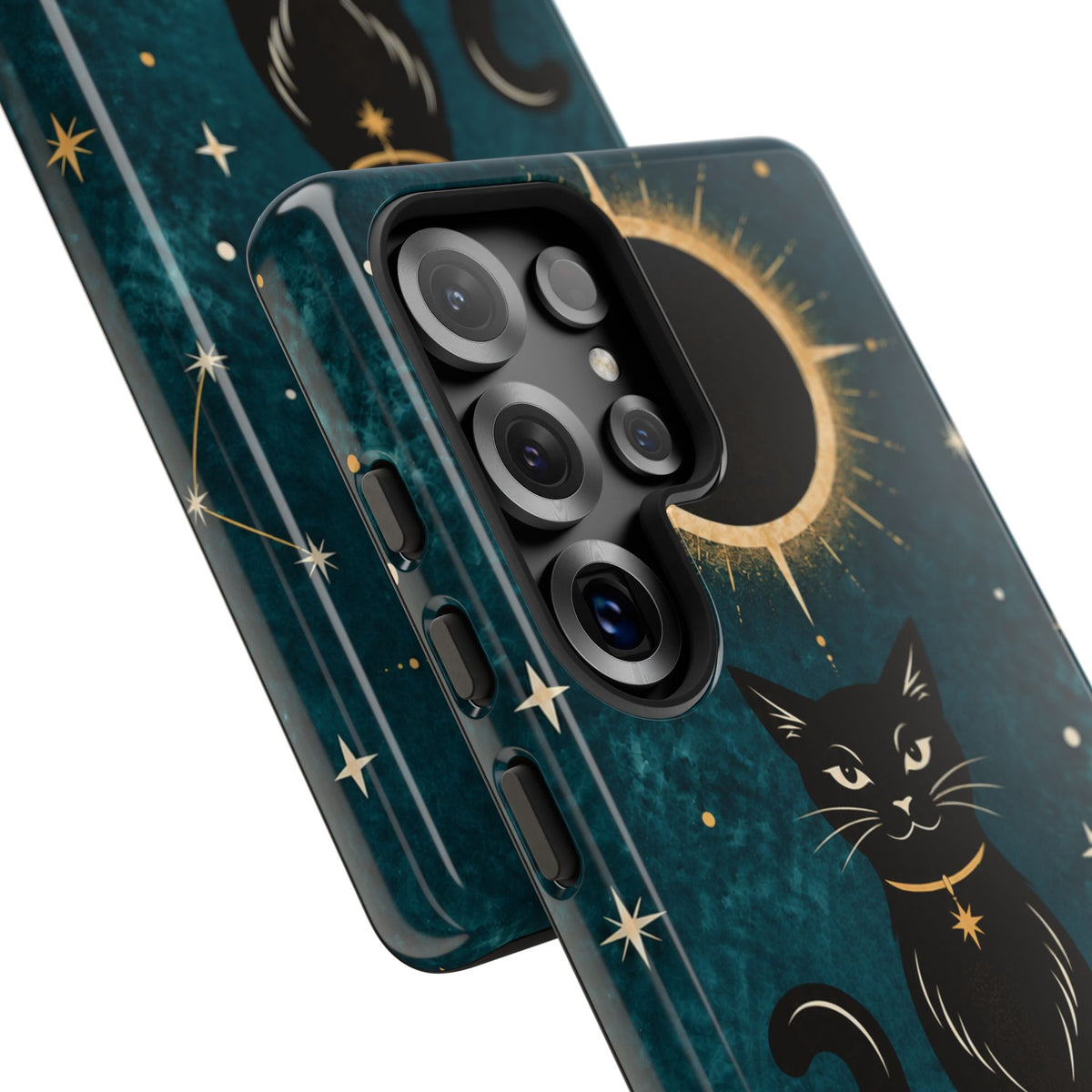 Whimsical Teal Celestial Black Cat Phone Case