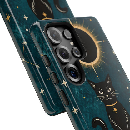 Whimsical Teal Celestial Black Cat Phone Case