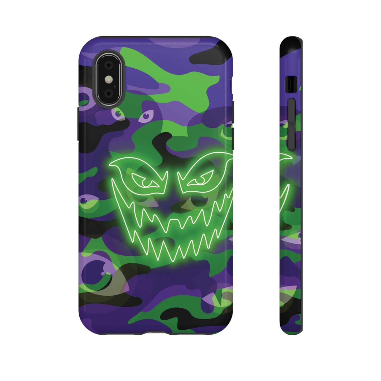 iPhone XS / Glossy Phone Case - Green & Purple Neon Face Camo Phone Case