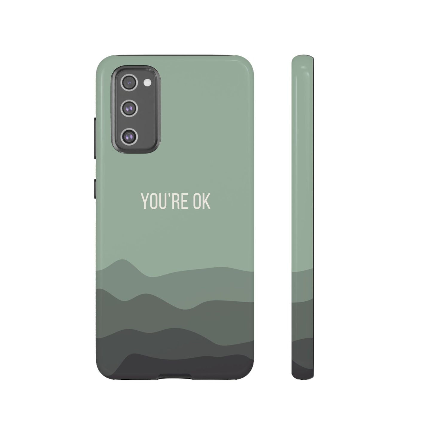 Samsung Galaxy S20 FE / Glossy Phone Case - Minimalist Green Waves ’You’re OK’ Statement Phone Case