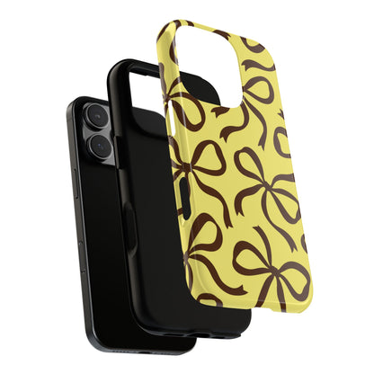 Bold Butter Yellow and Chocolate Brown Bow Pattern Phone Case